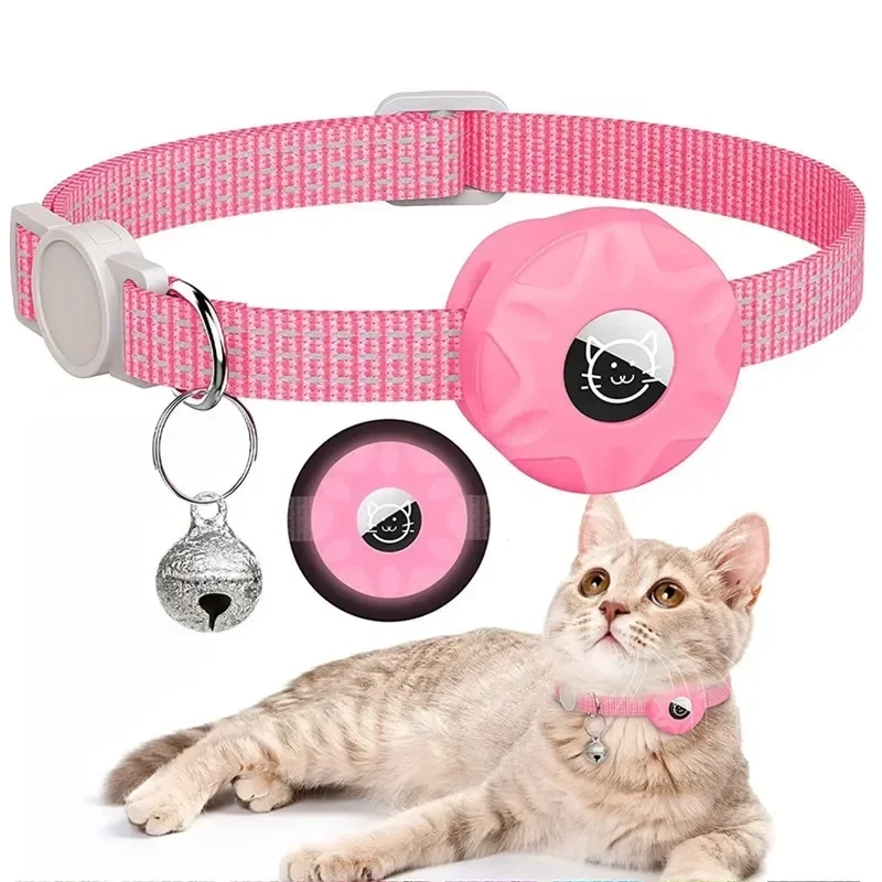 Anti-Lost Pet Cat Collar with Airtag Holder,for Apple Air Tag Positioning Kitten Collar with Reflective Cat Necklace Accessories