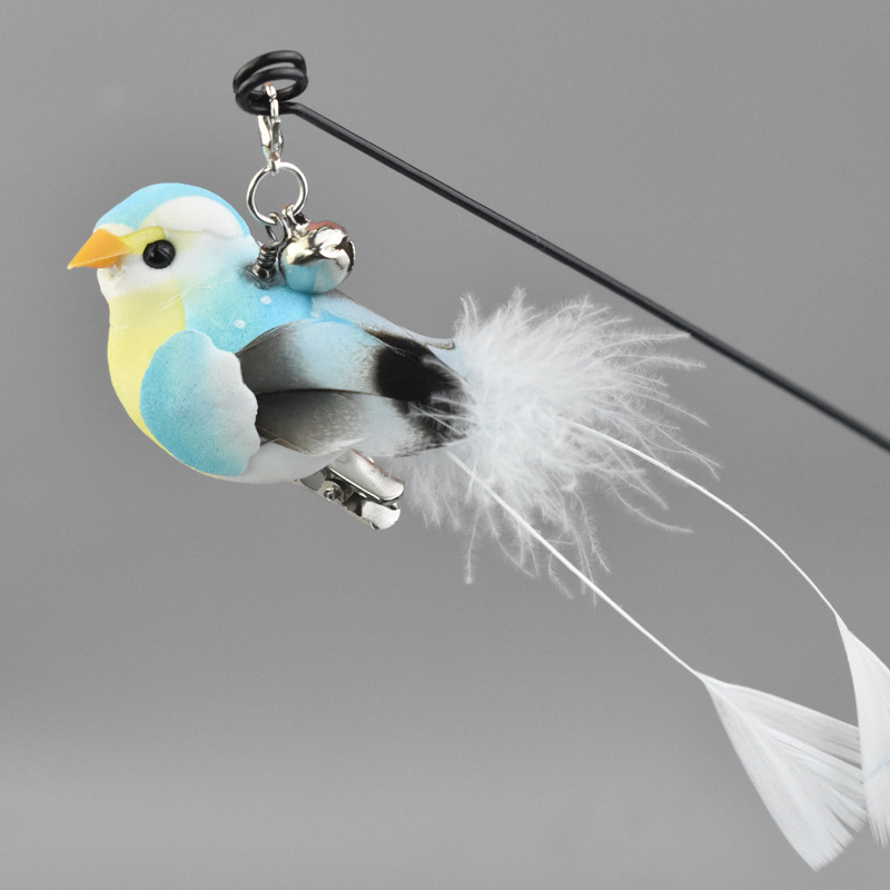 Cat Toys Simulated Bird Feather Cat Teasing Stick Sucker Steel Wire Long Rod Plush Catnip Cat Toy