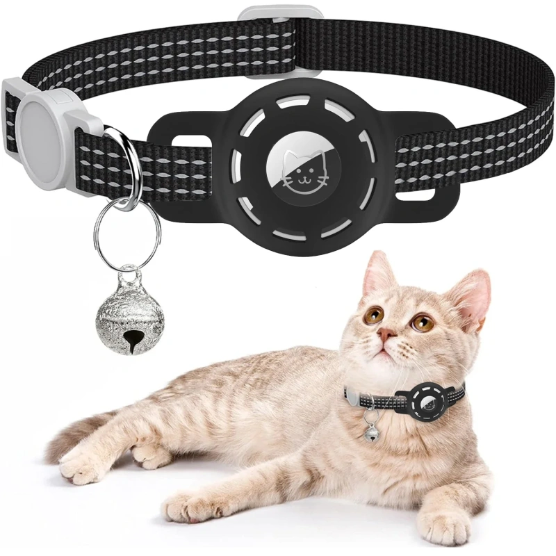 For Air Tag Pet Collar for cats dogs, Reflective Kitten Collar with Airtag Holder and Bell for Girl Boy Cat, Safe Breakaway