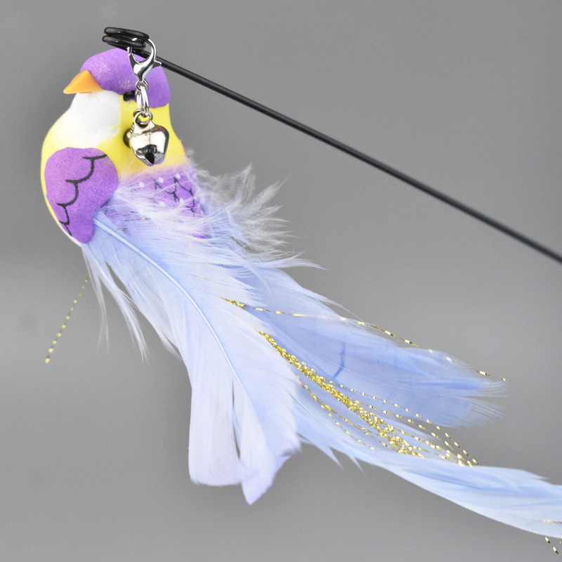 Cat Toys Simulated Bird Feather Cat Teasing Stick Sucker Steel Wire Long Rod Plush Catnip Cat Toy