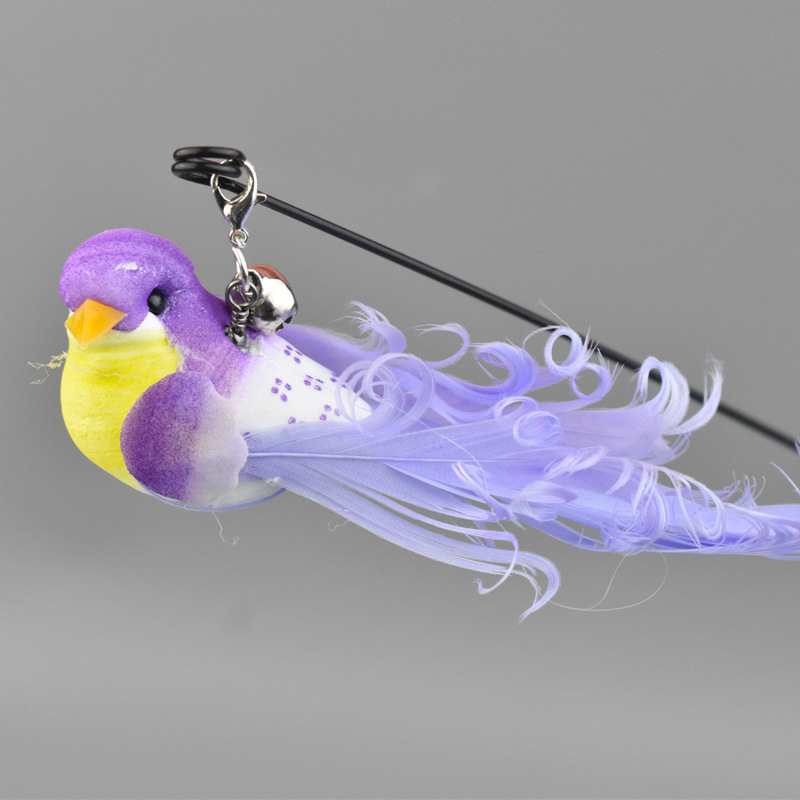 Cat Toys Simulated Bird Feather Cat Teasing Stick Sucker Steel Wire Long Rod Plush Catnip Cat Toy