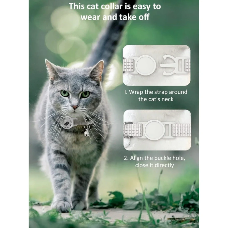 For Air Tag Pet Collar for cats dogs, Reflective Kitten Collar with Airtag Holder and Bell for Girl Boy Cat, Safe Breakaway