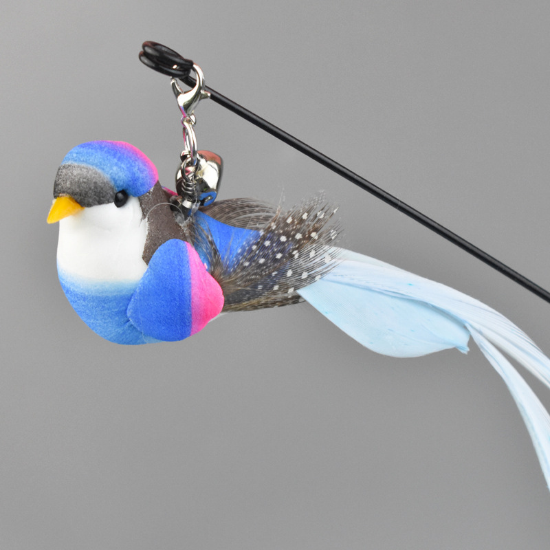 Cat Toys Simulated Bird Feather Cat Teasing Stick Sucker Steel Wire Long Rod Plush Catnip Cat Toy