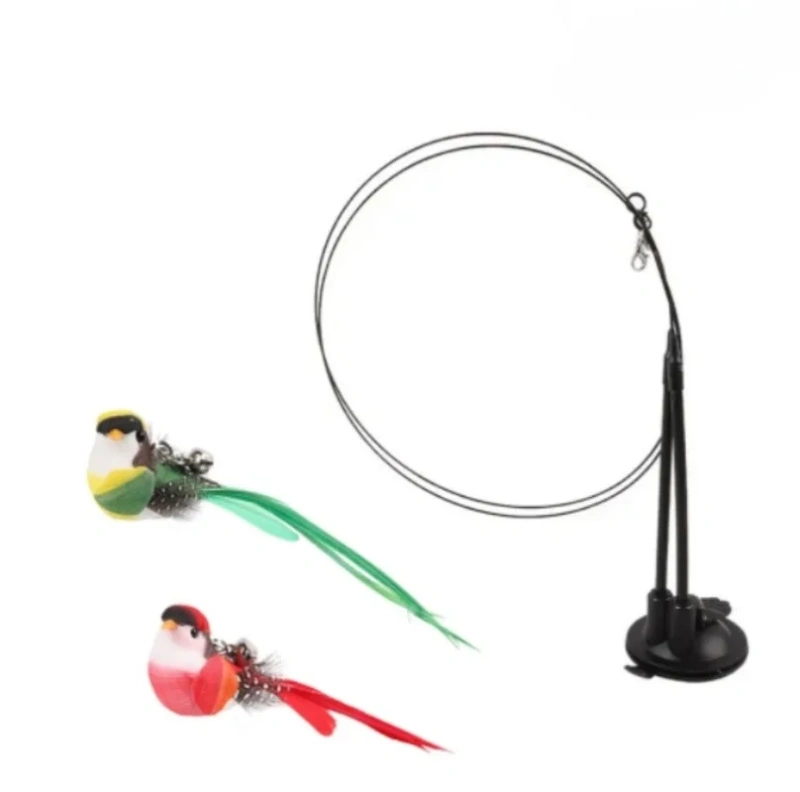 Cat Toys Simulated Bird Feather Cat Teasing Stick Sucker Steel Wire Long Rod Plush Catnip Cat Toy