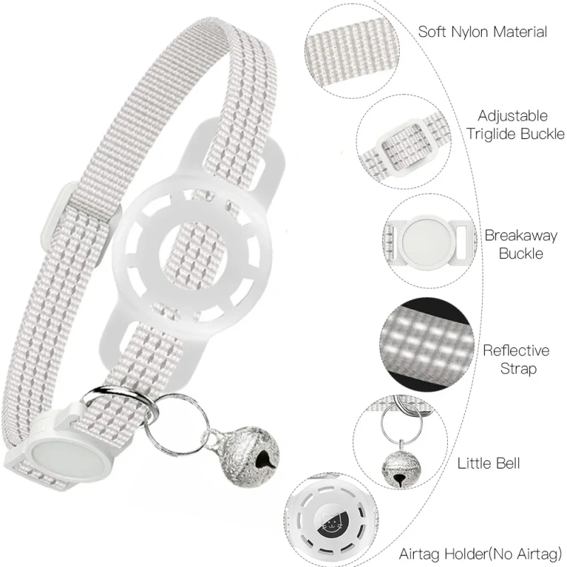 For Air Tag Pet Collar for cats dogs, Reflective Kitten Collar with Airtag Holder and Bell for Girl Boy Cat, Safe Breakaway