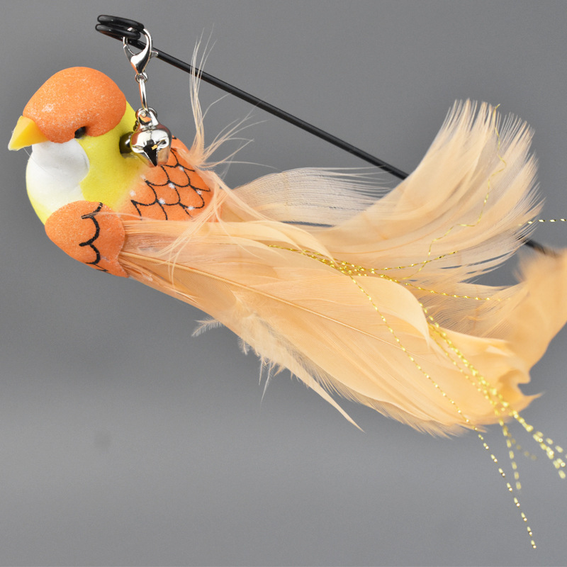 Cat Toys Simulated Bird Feather Cat Teasing Stick Sucker Steel Wire Long Rod Plush Catnip Cat Toy