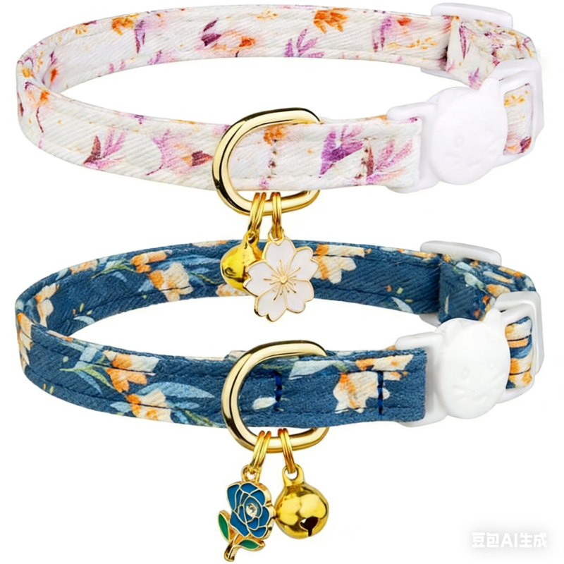 2 Pack Cotton Breakaway Cat Collar with Bell