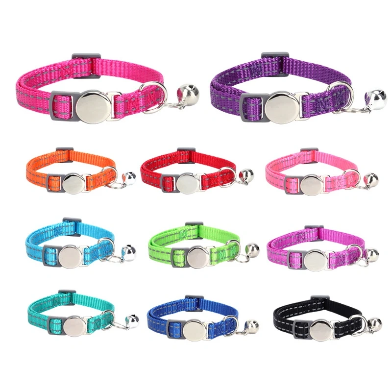 Custom Pet Collars Metal Buckle Nylon Reflective Cat Collar Engravable ID Nameplate Anti-lost Pet Tag Collars