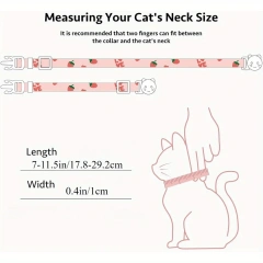 2 Pack Cotton Breakaway Cat Collar Pink Strawberries and White Heart Shaped Pendant Cute Kitten Cat Collar with Bell