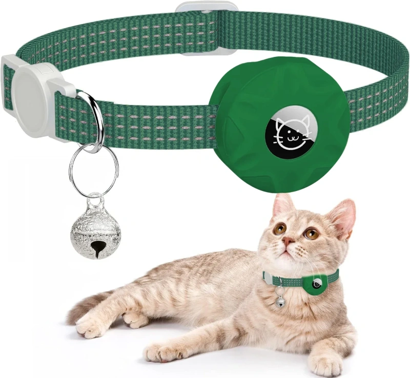 Anti-Lost Pet Cat Collar with Airtag Holder,for Apple Air Tag Positioning Kitten Collar with Reflective Cat Necklace Accessories