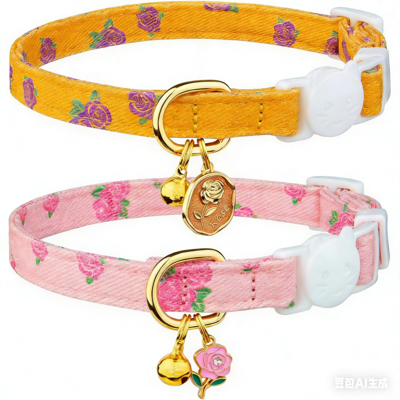 2 Pack Cotton Breakaway Cat Collar with Bell