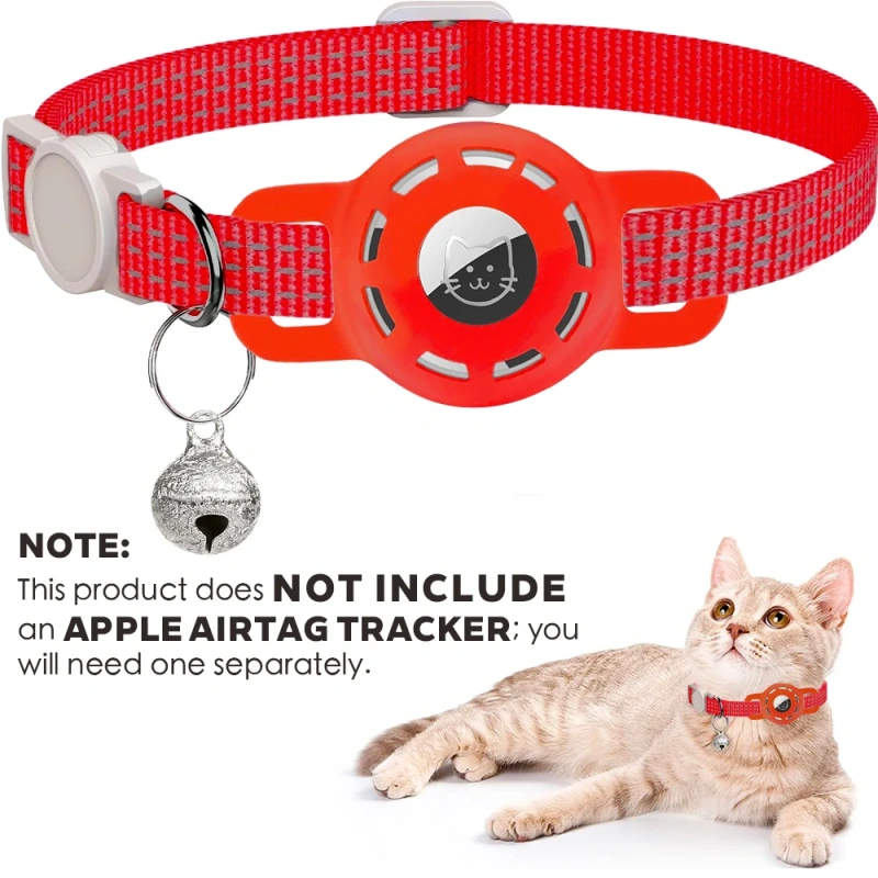 For Air Tag Pet Collar for cats dogs, Reflective Kitten Collar with Airtag Holder and Bell for Girl Boy Cat, Safe Breakaway
