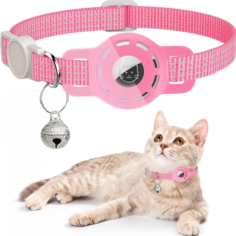 For Air Tag Pet Collar for cats dogs, Reflective Kitten Collar with Airtag Holder and Bell for Girl Boy Cat, Safe Breakaway