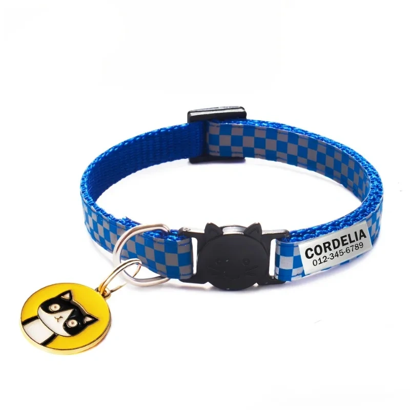 Customized Cat Collar Reflective Cat Collar Engraved Puppy Kitten Pet ID Nameplate tag Necklace With Bell Anti-lost For Cats