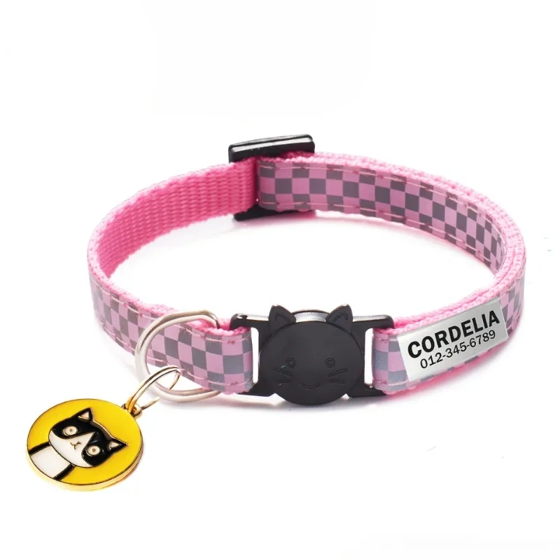 Customized Cat Collar Reflective Cat Collar Engraved Puppy Kitten Pet ID Nameplate tag Necklace With Bell Anti-lost For Cats
