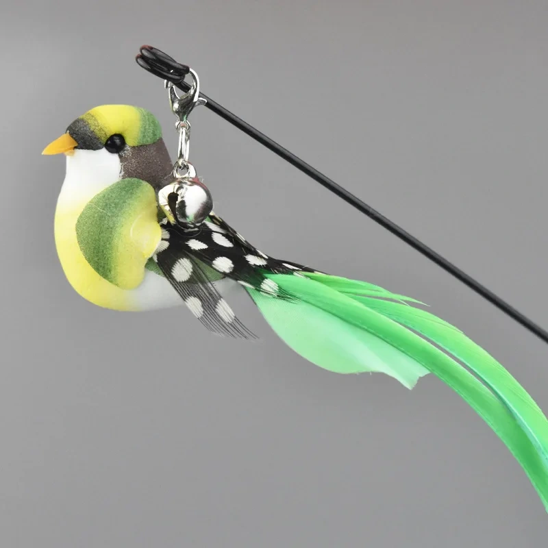 Cat Toys Simulated Bird Feather Cat Teasing Stick Sucker Steel Wire Long Rod Plush Catnip Cat Toy