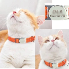 Custom Pet Collars Metal Buckle Nylon Reflective Cat Collar Engravable ID Nameplate Anti-lost Pet Tag Collars