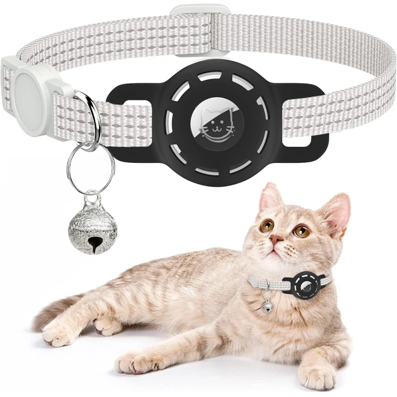 For Air Tag Pet Collar for cats dogs, Reflective Kitten Collar with Airtag Holder and Bell for Girl Boy Cat, Safe Breakaway