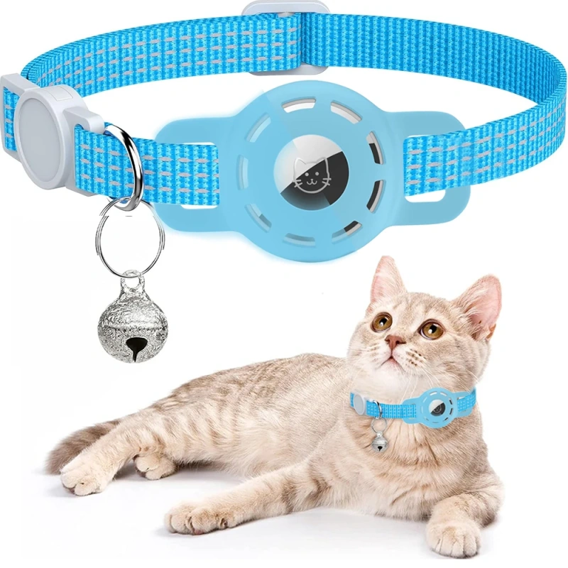 For Air Tag Pet Collar for cats dogs, Reflective Kitten Collar with Airtag Holder and Bell for Girl Boy Cat, Safe Breakaway