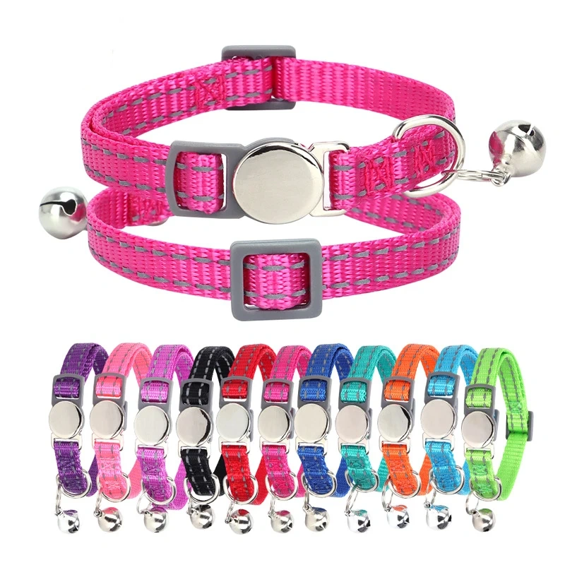 Custom Pet Collars Metal Buckle Nylon Reflective Cat Collar Engravable ID Nameplate Anti-lost Pet Tag Collars