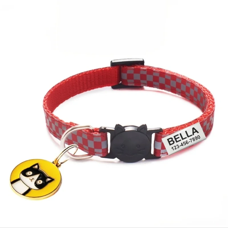 Customized Cat Collar Reflective Cat Collar Engraved Puppy Kitten Pet ID Nameplate tag Necklace With Bell Anti-lost For Cats