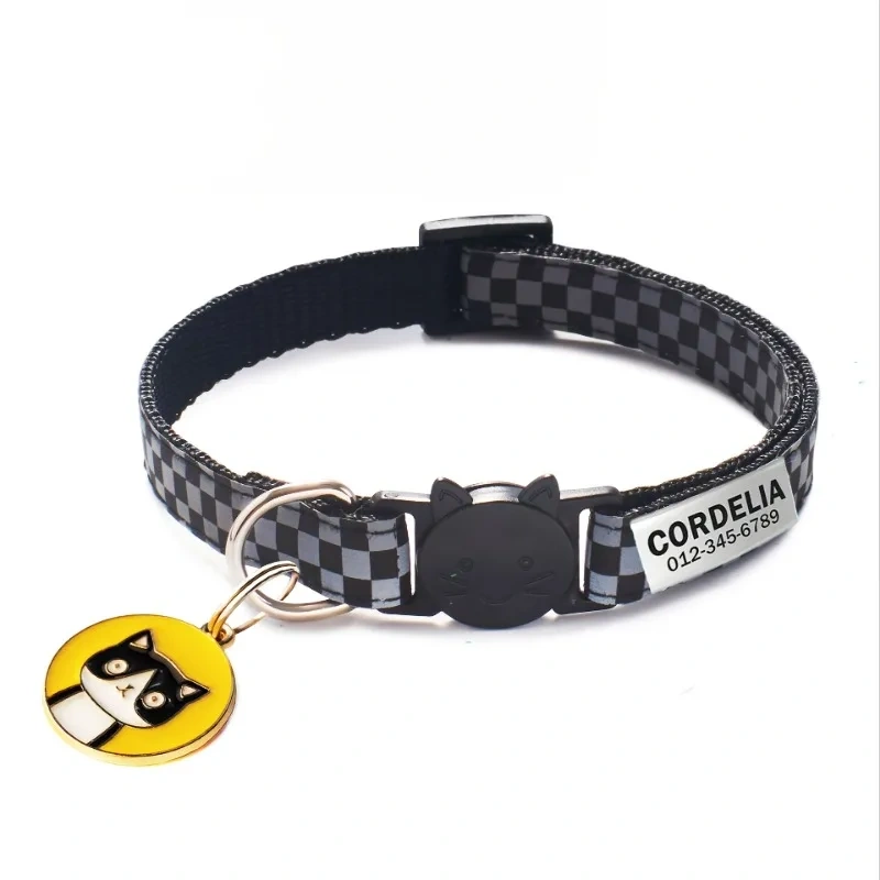 Customized Cat Collar Reflective Cat Collar Engraved Puppy Kitten Pet ID Nameplate tag Necklace With Bell Anti-lost For Cats