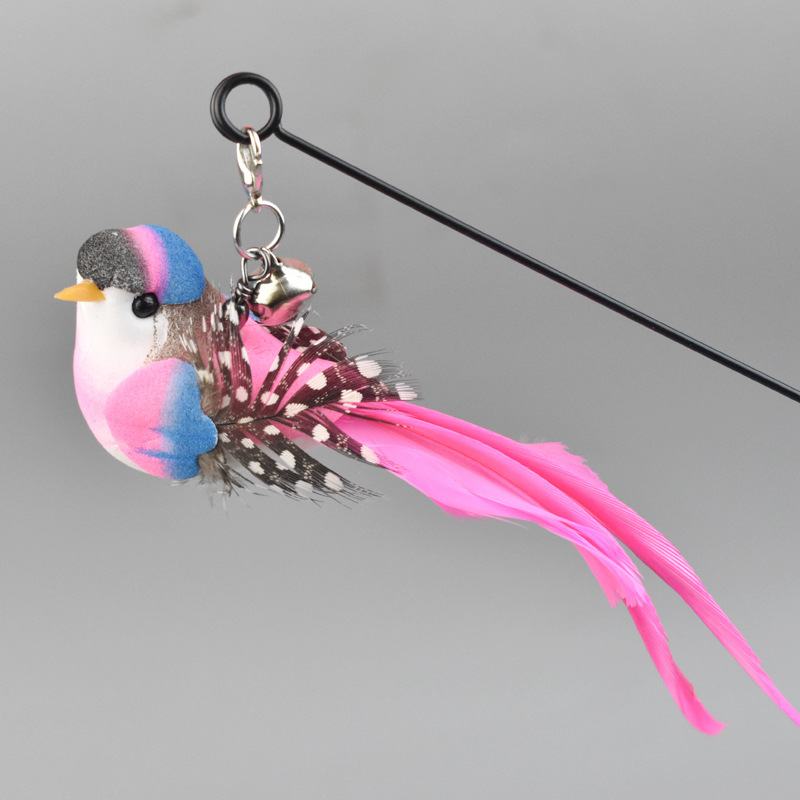 Cat Toys Simulated Bird Feather Cat Teasing Stick Sucker Steel Wire Long Rod Plush Catnip Cat Toy
