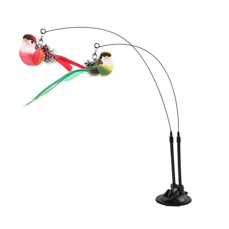 Cat Toys Simulated Bird Feather Cat Teasing Stick Sucker Steel Wire Long Rod Plush Catnip Cat Toy