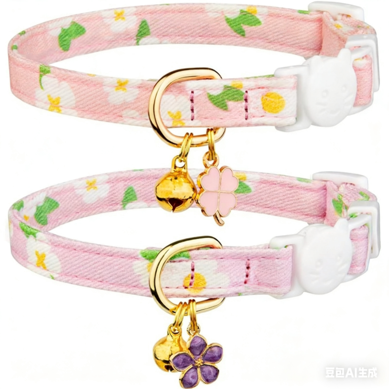2 Pack Cotton Breakaway Cat Collar with Bell