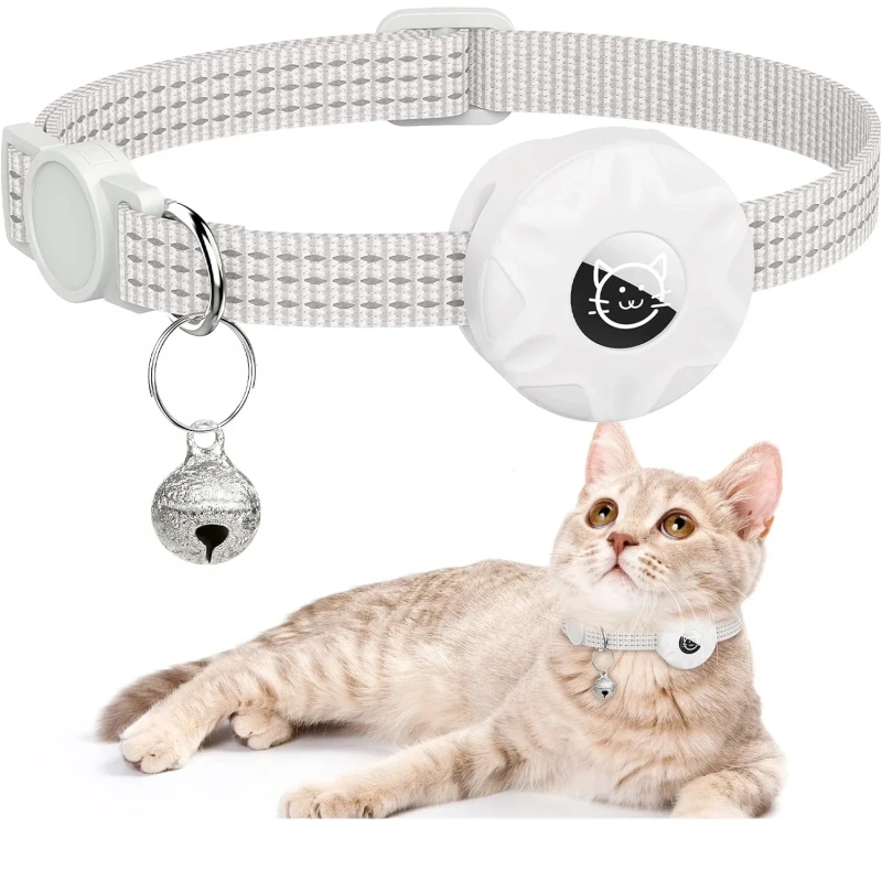 Anti-Lost Pet Cat Collar with Airtag Holder,for Apple Air Tag Positioning Kitten Collar with Reflective Cat Necklace Accessories