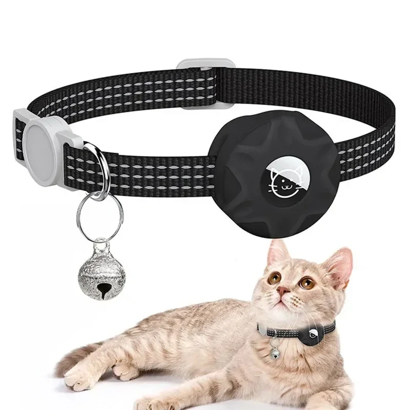 Anti-Lost Pet Cat Collar with Airtag Holder,for Apple Air Tag Positioning Kitten Collar with Reflective Cat Necklace Accessories