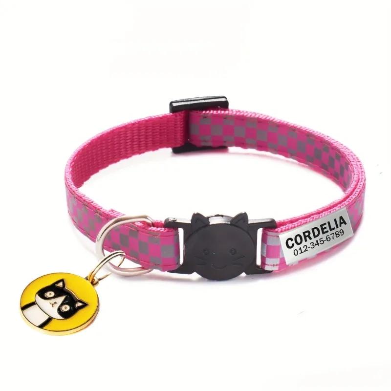 Customized Cat Collar Reflective Cat Collar Engraved Puppy Kitten Pet ID Nameplate tag Necklace With Bell Anti-lost For Cats