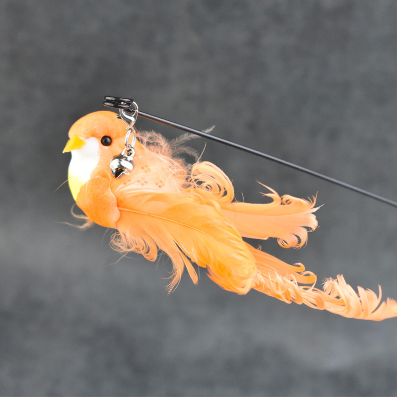 Cat Toys Simulated Bird Feather Cat Teasing Stick Sucker Steel Wire Long Rod Plush Catnip Cat Toy
