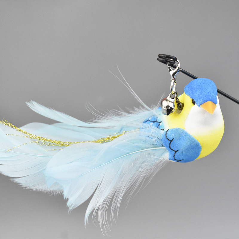 Cat Toys Simulated Bird Feather Cat Teasing Stick Sucker Steel Wire Long Rod Plush Catnip Cat Toy