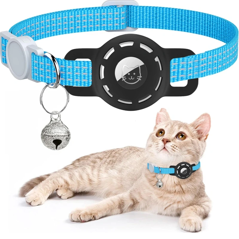 For Air Tag Pet Collar for cats dogs, Reflective Kitten Collar with Airtag Holder and Bell for Girl Boy Cat, Safe Breakaway