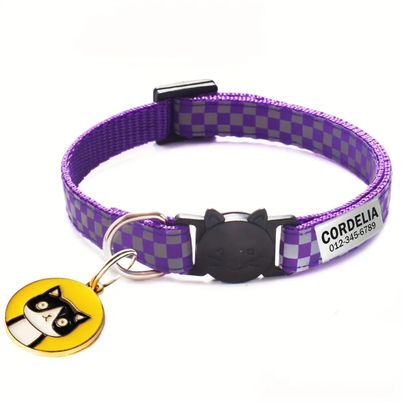 Customized Cat Collar Reflective Cat Collar Engraved Puppy Kitten Pet ID Nameplate tag Necklace With Bell Anti-lost For Cats