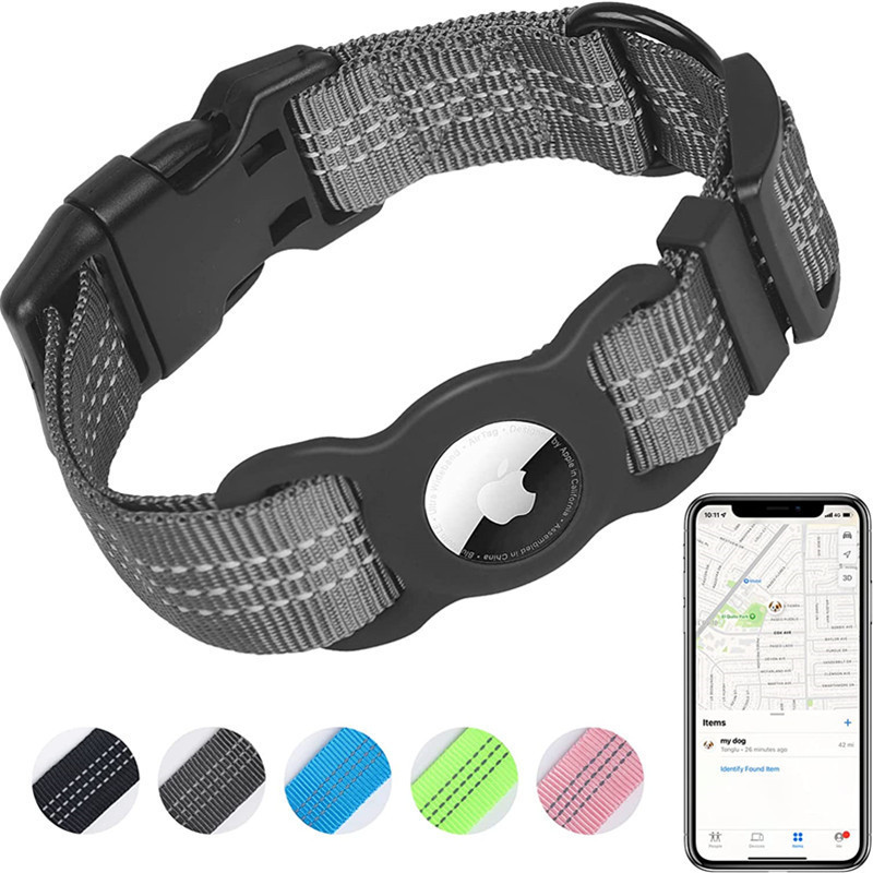 Reflective  Dog Collar Nylon Adjustable GPS Training Tracker AirTag Dog Collar With Buckle Pet Collar