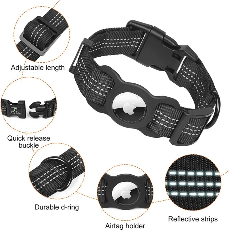 Reflective  Dog Collar Nylon Adjustable GPS Training Tracker AirTag Dog Collar With Buckle Pet Collar