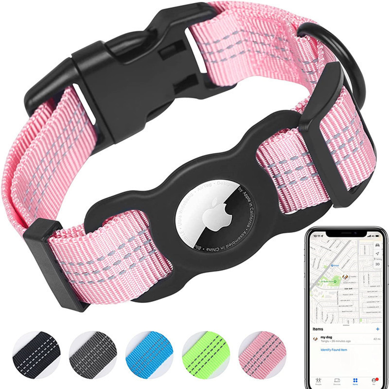 Reflective  Dog Collar Nylon Adjustable GPS Training Tracker AirTag Dog Collar With Buckle Pet Collar