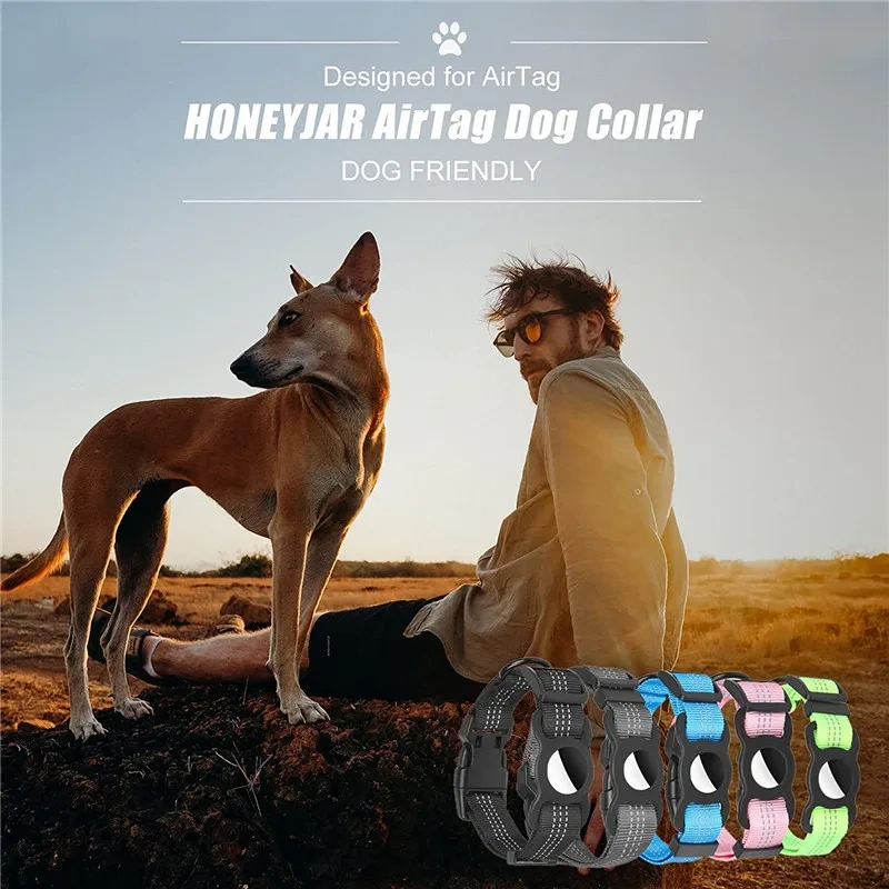 Reflective  Dog Collar Nylon Adjustable GPS Training Tracker AirTag Dog Collar With Buckle Pet Collar