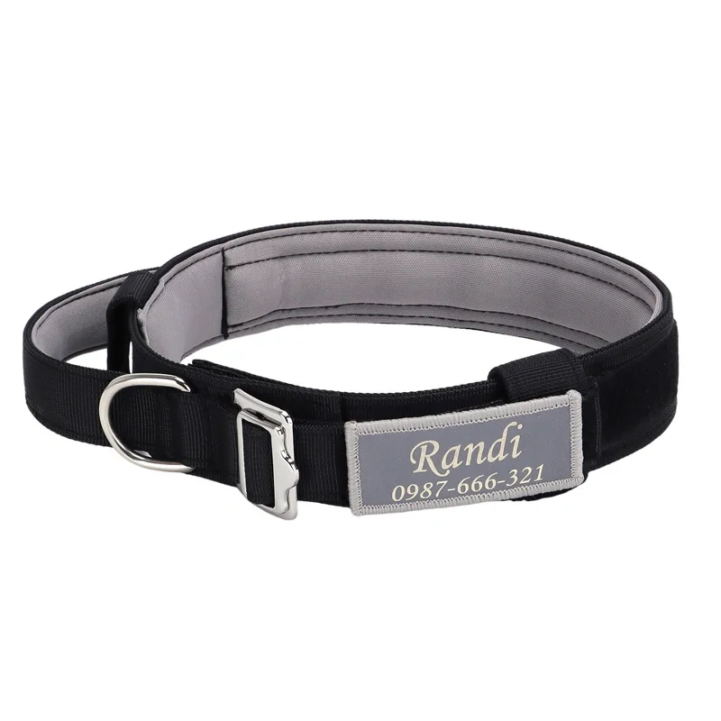 Customizable Tactical Dog Collar with Engraving Reflective Strips Lightweight Anti-Pull Pet Collar for Medium Large Breed Dogs