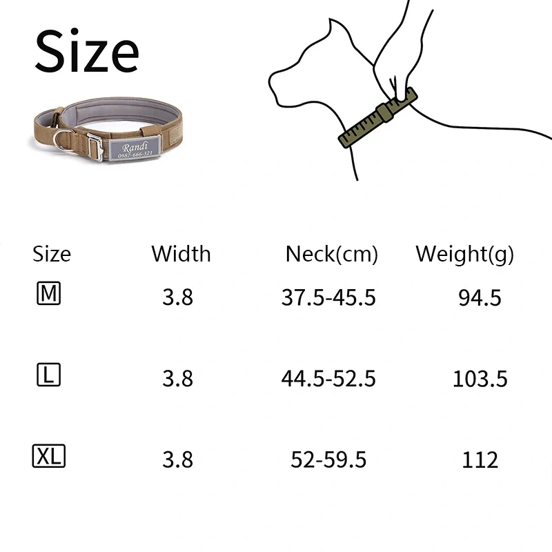 Customizable Tactical Dog Collar with Engraving Reflective Strips Lightweight Anti-Pull Pet Collar for Medium Large Breed Dogs