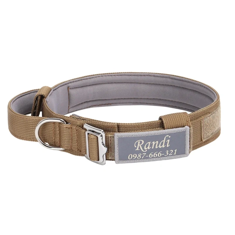 Customizable Tactical Dog Collar with Engraving Reflective Strips Lightweight Anti-Pull Pet Collar for Medium Large Breed Dogs