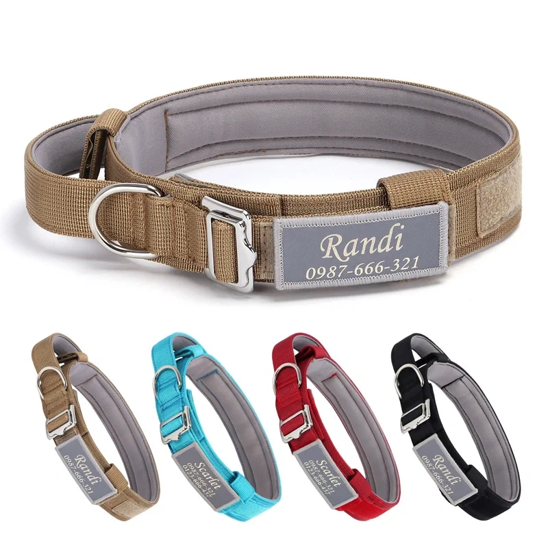 Customizable Tactical Dog Collar with Engraving Reflective Strips Lightweight Anti-Pull Pet Collar for Medium Large Breed Dogs