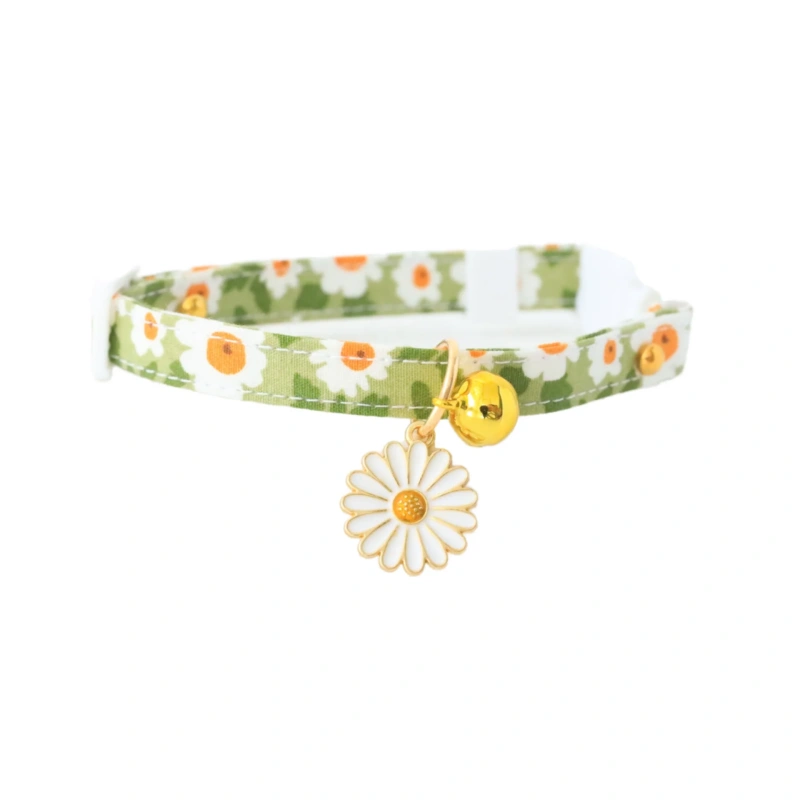Small Flower Cat Pet Dog Collar Cute Cartoon Print Design Soft Neck Bell Decoration 16 Colors Breakaway Polyester for