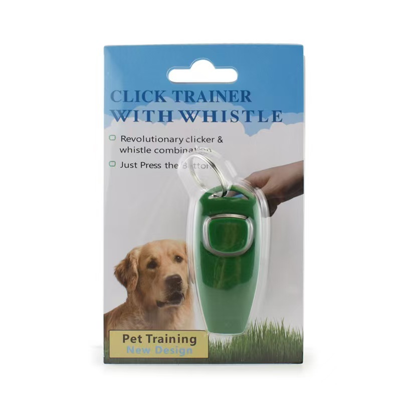 Two-in-one clicker with keychain for interactive training whistles