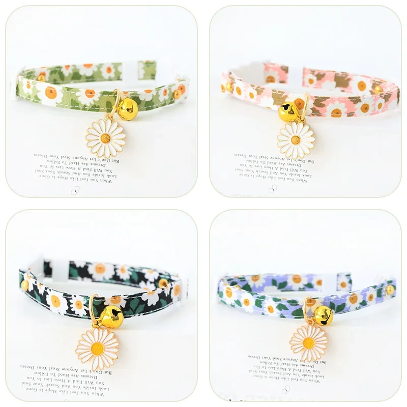 Small Flower Cat Pet Dog Collar Cute Cartoon Print Design Soft Neck Bell Decoration 16 Colors Breakaway Polyester for