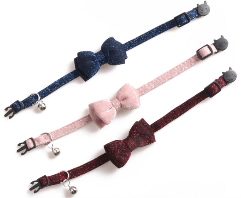 Adjustable Collar Cute Kitten Face Shape Button with Bell Pet Collar
