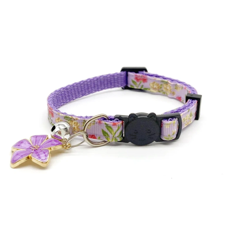 Polyester Kitty Necklace Flower Cat Dog Collar with Bell-Small Animal Accessory Pet Outdoor Walking Accessories