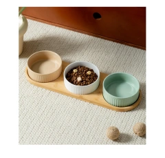 Doe Pet Accessories Wholesale Cat Paw Pattern Striped Feeder Dog Ceramic Bowl Licking Plate Anti-knock Customized Dog Cat Bowl
